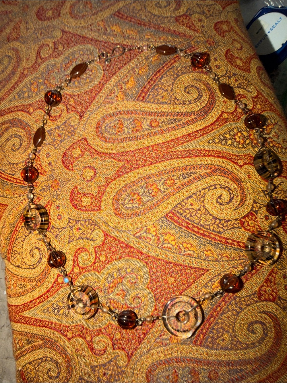 Blown glass clear wheels with design inside mixed with other glass beads wire wr